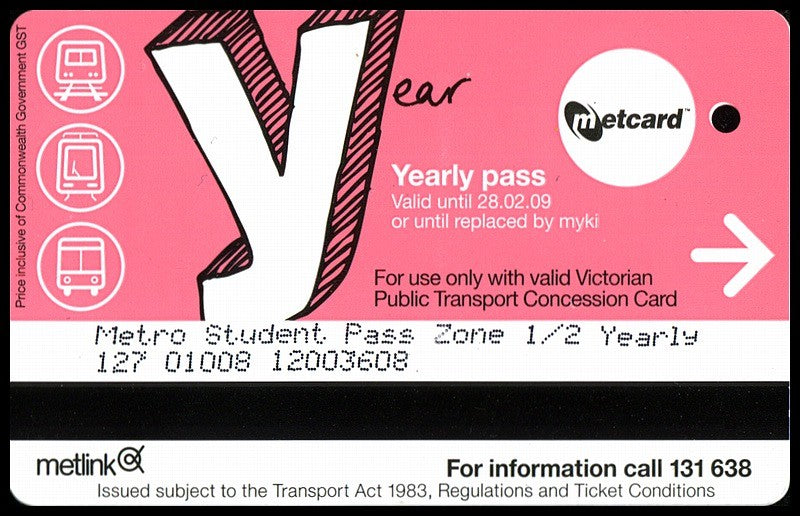 Vintage Metcard Sticker - Yearly Student